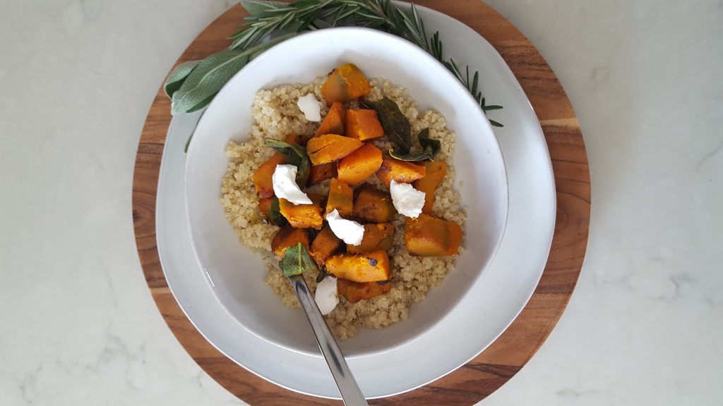 squash and sage quinoa with goat cheese